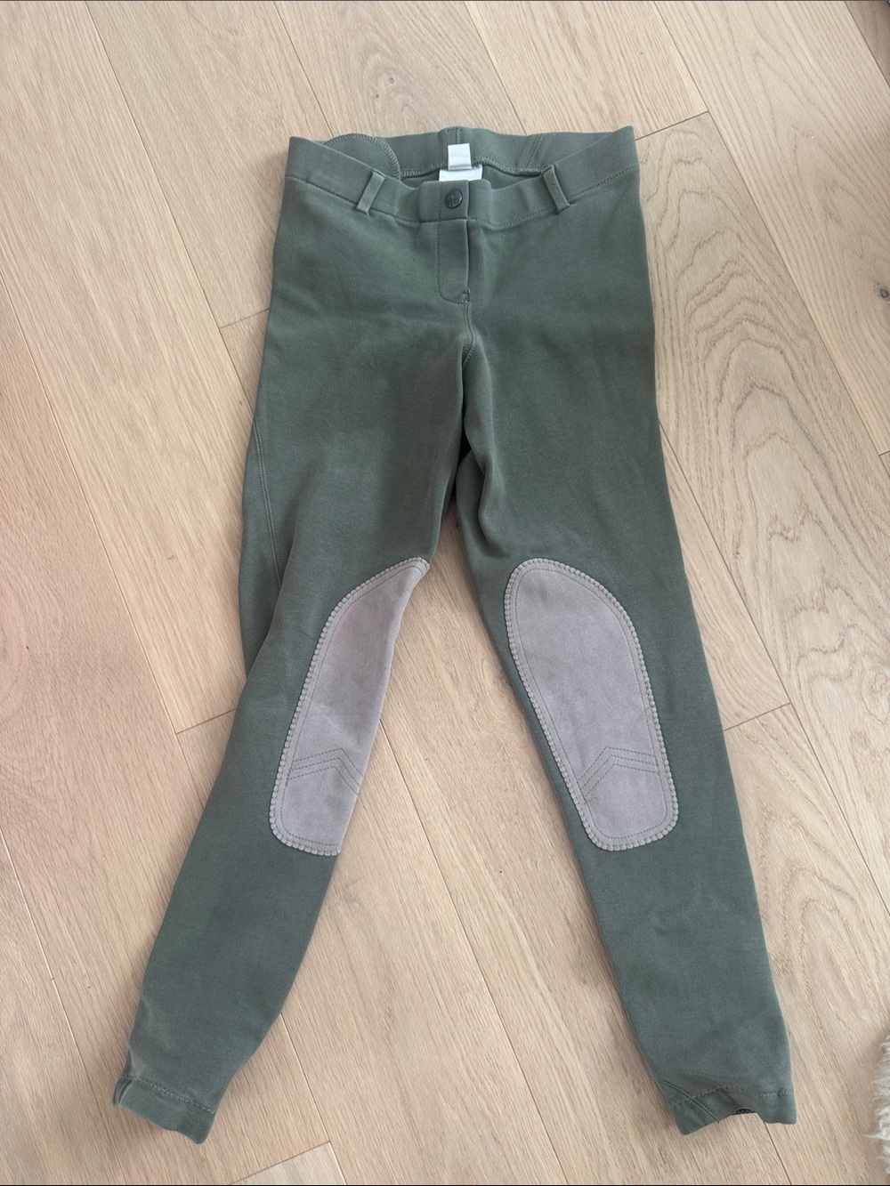 Kids Olive Riding Leggings with Gray Knee Patches
